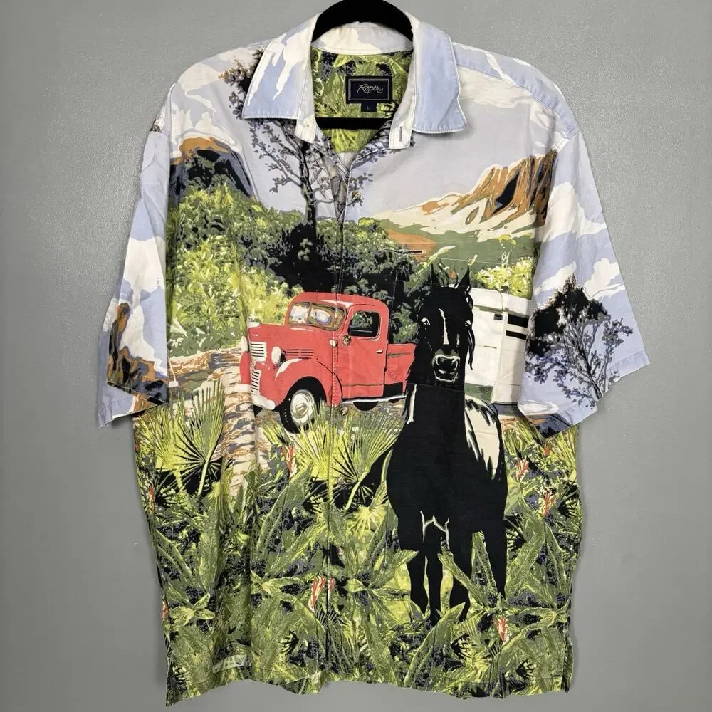 Vintage 90’s ROPER Cowboy Western Horse Truck Button Shirt Large Mountain Ranch
